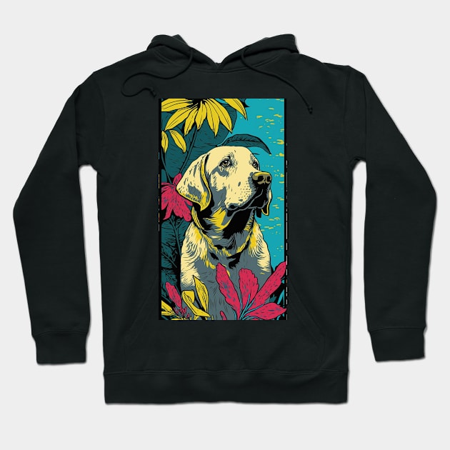 Labrador Retriever Dog Vibrant Tropical Flower Tall Retro Vintage Digital Pop Art Portrait 3 Hoodie by ArtHouseFlunky